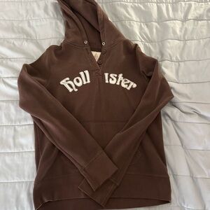 Vintage Hollister Chocolate Brown Hoodie with Logo and Embroidered Hood